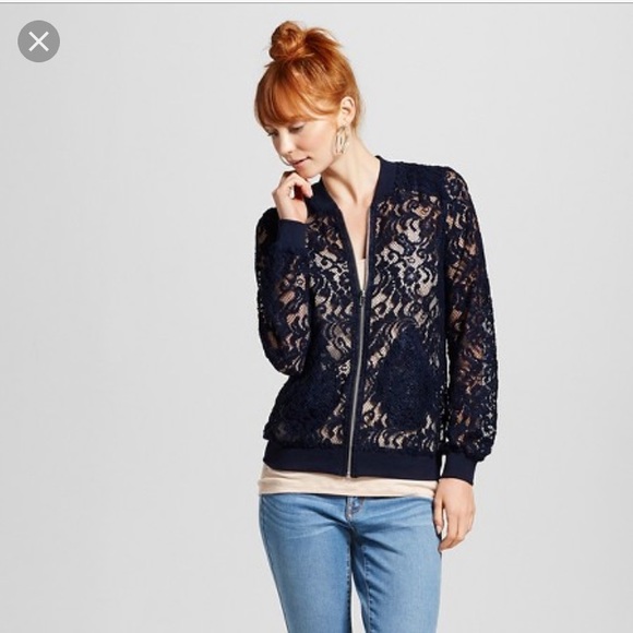 Xhilaration Tops - Xhilaration Navy Lace Bomber Jacket